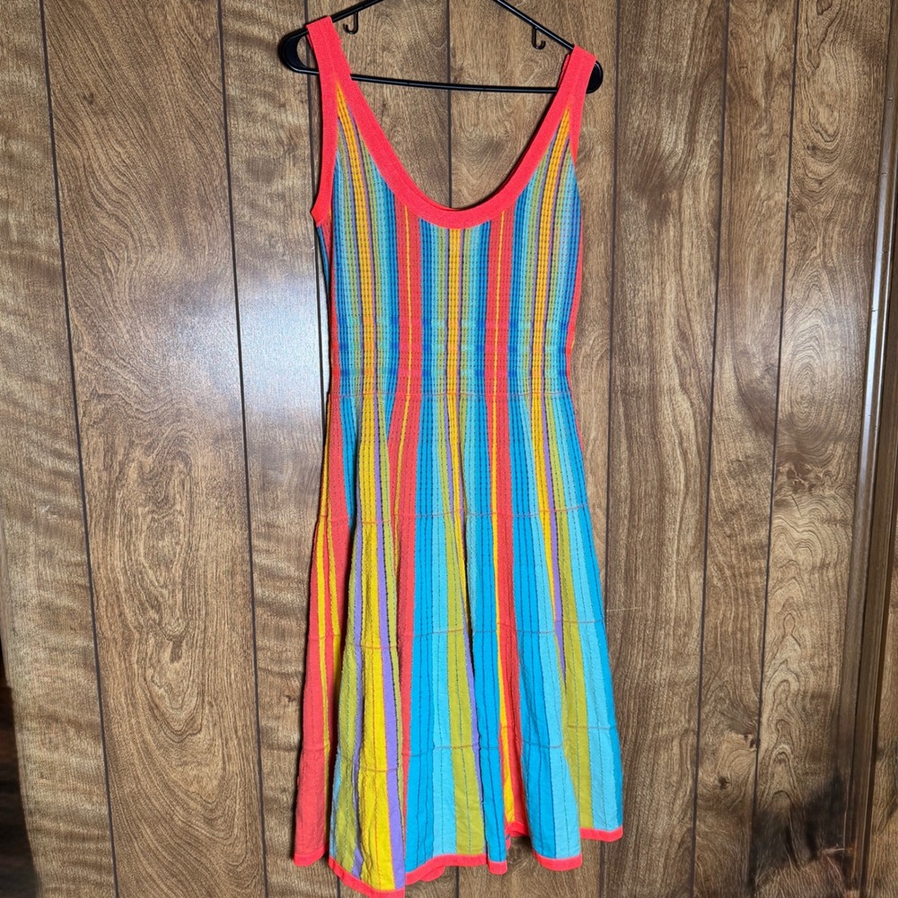Kate Spade New York Striped Midi Dress Swimsuit Cover Up Rainbow Colorful Large